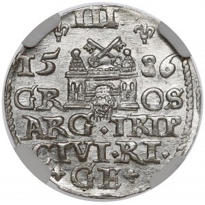 Stefan Batory, Trojak Ryga 1586 - BEZ krzyża - rzadkość