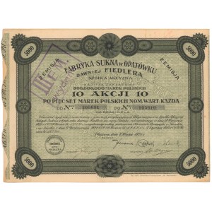 Fabryka Sukna w Opatówku, Em.2, 10x 500 mkp 1923