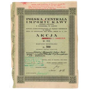Polska Centrala Importu Kawy, 500 zł 1933 - nr 001