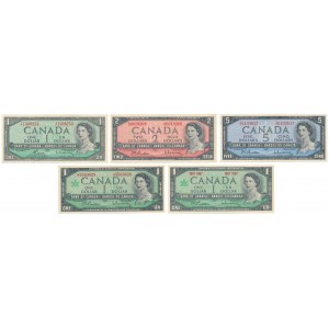 Canada, 1- 5 Dollars 1961-1972 - set of 5 pcs