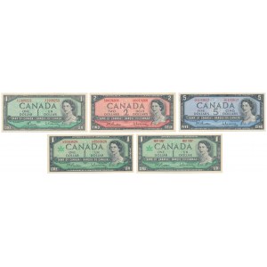 Kanada, 1 - 5 Dollars 1961-1972 - zestaw (5szt)