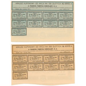 A. Piasecki Fabryka Czekolady, 100 zł i 5x 1933 (2szt)