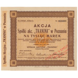 Spółka Akc. TKANINA w Poznaniu, Em.3, 1.000 mkp 1921