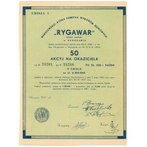 RYGAWAR Warszawsko-Ryska Fabryka Wyrobów Gumowych, Em.5, 50x 100 zł 1937