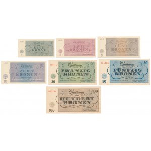 Czechy, Terezin GETTO komplet 1 - 100 Kronen 1943 (7szt)
