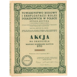 Tow. Budowy i Eksploatacji Kolei Dojazdowych w Polsce, 100 zł 1937