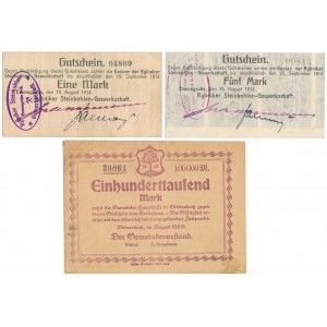 Emmagrube 1 i 5 mk 1914, Dittersbach 100.000 mk 1923 - zestaw (3szt)