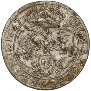 Jan II Kazimierz, Szóstak Bydgoszcz 1667 TLB - kwiatek i tarcze zawinięte