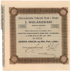 Warszawskie Fabryki Śrub i Drutu J. WOLANOWSKI, Em.1, 1.000 mkp