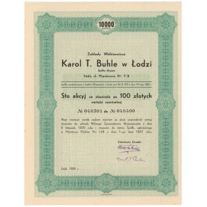 Zakłady Włókiennicze KAROL T. BUHLE w Łodzi, 100x 100 zł 1934