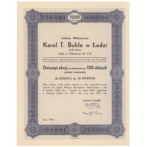 Zakłady Włókiennicze KAROL T. BUHLE w Łodzi, 10x 100 zł 1934