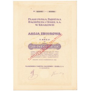 Płaszowska Fabryka Dachówek i Cegieł , 5x 200 zł 1926 - przewalutowana
