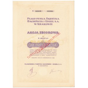 Płaszowska Fabryka Dachówek i Cegieł , 5x 200 zł 1926 - przewalutowana