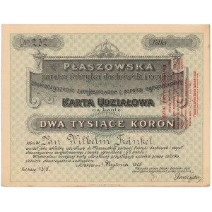 Płaszowska parowa fabryka dachówek i cegieł, Karta Udziałowa 2.000 kr 1905