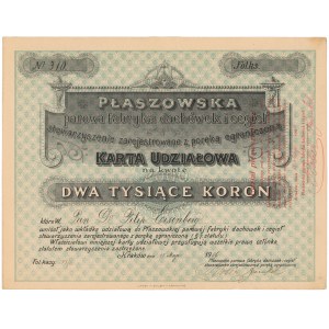 Płaszowska parowa fabryka dachówek i cegieł, Karta Udziałowa 2.000 kr 1906