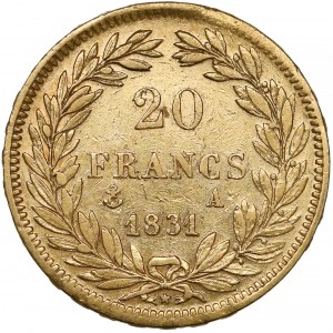 Francja, Ludwik Filip, 20 franków 1831-A, Paryż