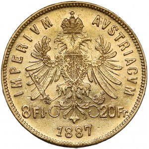 Austria, Franciszek Józef I, 8 florenów = 20 franków 1887