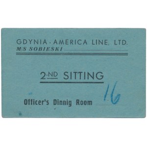 M/S Sobieski, Bilet do kantyny oficerskiej, Gdynia - America Line