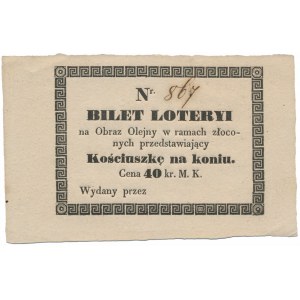 Bilet loteryi na obraz z Kościuszką na koniu 40 koron