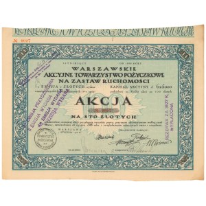 Warszawskie Akc. Tow. Poż. na Zastaw Ruchomości, Em.1, 100 zł 1926