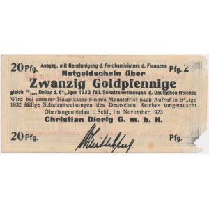 Oberlangenbielau (Bielawa), Christian Dierig GmbH, 20 Goldpfennige 1923