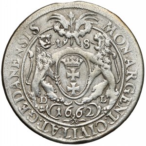 Jan II Kazimierz, Ort Gdańsk 1662 DL - lewek NIE w tarczy - rzadki