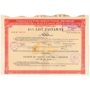 Warszawa, TKZ, List zastawny 100 zł 1935