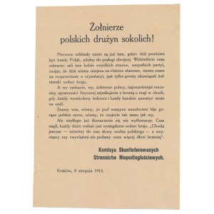 Odezwa do Żołnierzy polskich drużyn sokolich - Kraków, 8 sierpnia 1914