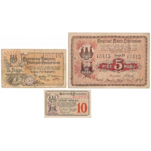 Częstochowa, 5-10 kopiejek i 5 rubli 1914-16 (3szt)