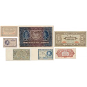 Zestaw banknotów, Marki polskie i złotówki 1919-1944 (7szt) - w tym rzadkie