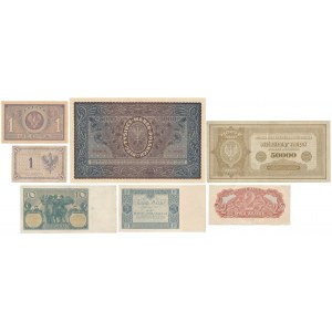 Zestaw banknotów, Marki polskie i złotówki 1919-1944 (7szt) - w tym rzadkie