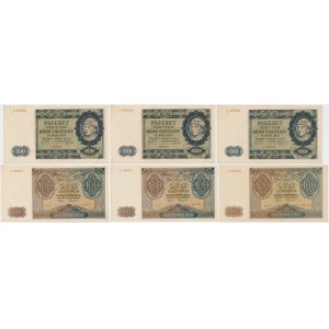 500 złotych 1940 i 100 złotych 1941 - zestaw (6szt)