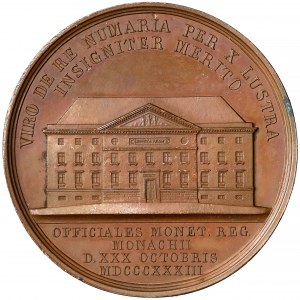 Niemcy, Bawaria, Ludwik I, Medal Heinrich Joseph Leprieur - kierownik mennicy w Monachium 1833 (C. Voigt)