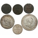 Zabory, od 5 złotych po 1 grosz 1816-1840 (6szt)