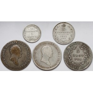 Zabory, od złotówki do 5 złotych 1817-1851, w tym Powstanie (5szt)