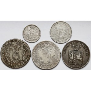 Zabory, od złotówki do 5 złotych 1817-1851, w tym Powstanie (5szt)