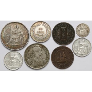 Francja i Indochiny francuskie, zestaw monet 1888-1947 (8szt)