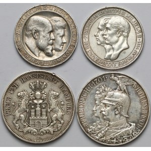 Niemcy, 3 i 5 marek 1876-1911 (4szt)