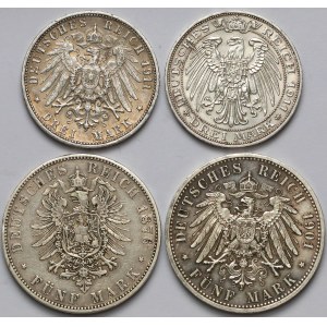 Niemcy, 3 i 5 marek 1876-1911 (4szt)