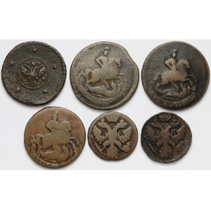Rosja, zestaw monet miedzianych 1727-1758 (6szt)