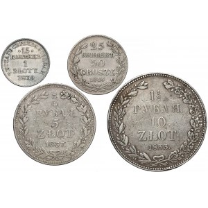 Zabory, dwunominałowe 50 groszy - 10 złotych 1833-1846 (4szt)