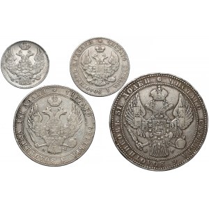 Zabory, dwunominałowe 50 groszy - 10 złotych 1833-1846 (4szt)