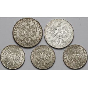 Głowa Kobiety 5 i 10 złotych 1932-34 (5szt)