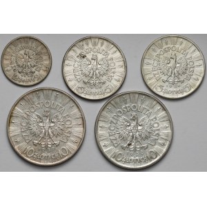 Piłsudski, 2, 5 i 10 złotych 1934-1937 (5szt)