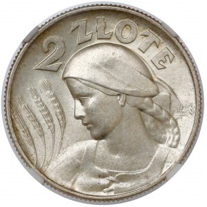Kobieta i kłosy 2 złote 1925 z kropką, Londyn - OKAZOWE