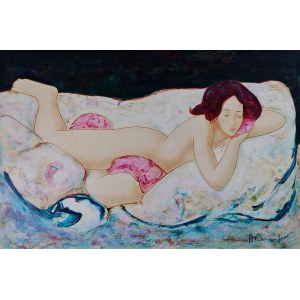 Alain Bonnefoit (ur. 1937), Akt z różowymi poduchami, 1988