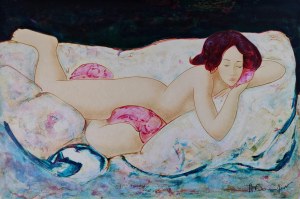 Alain Bonnefoit (ur. 1937), Akt z różowymi poduchami, 1988