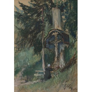 Julian Fałat (1853-1929), In front of a shrine, ca. 1910-1915