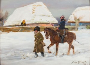 Jerzy Kossak (1886-1955), Ułan prowadzący jeńca, 1934