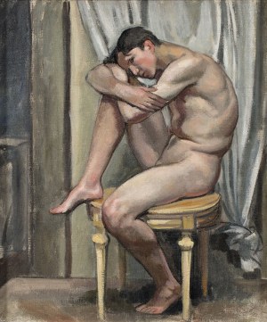 Wojciech Weiss (1875-1950), Model na taborecie, 1919